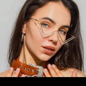 Chic Gold Geometric Glasses with Rhinestone Accents